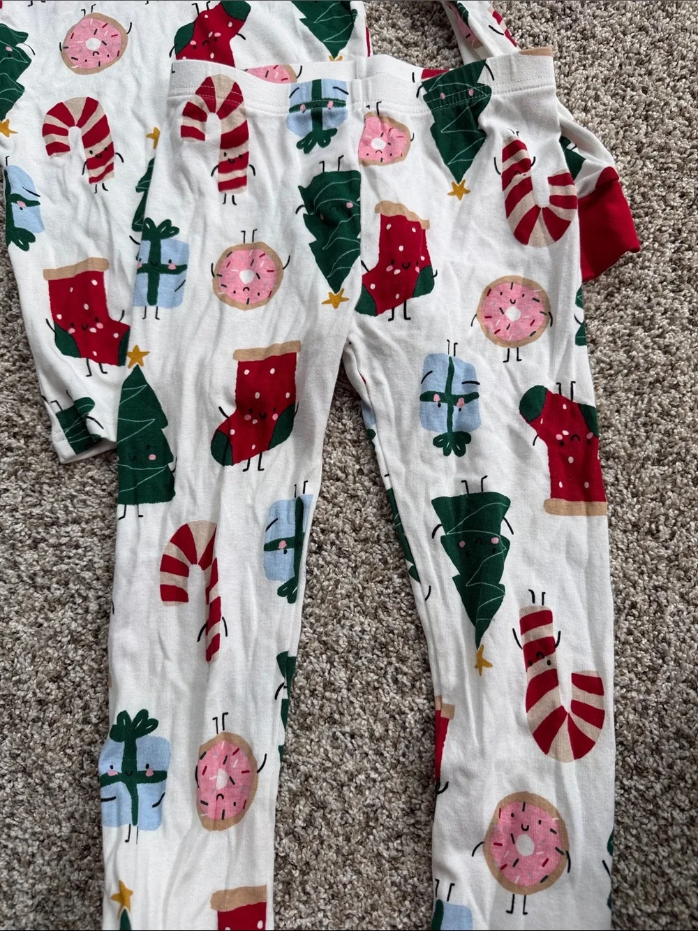 Carter's Cream Holiday Pajama Set with Green Tree & Pink Donut Motifs